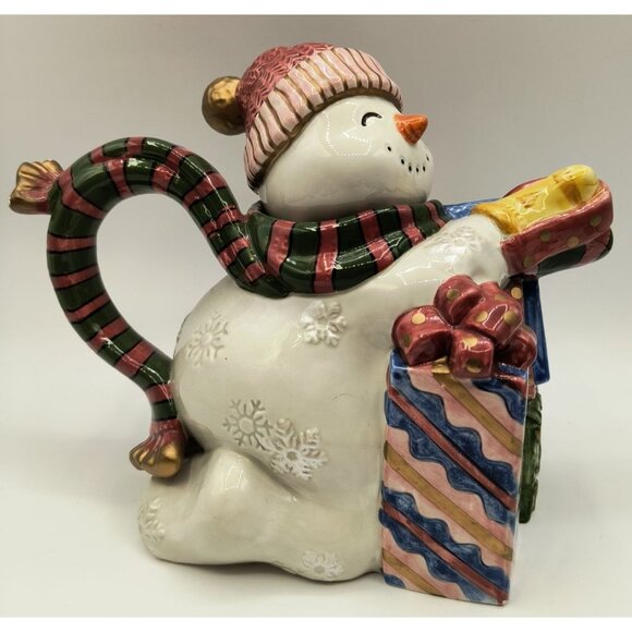 Fitz & Floyd 1995 Snowman Teapot Christmas Decor Ceramic Hand-Painted - Picture 1 of 7